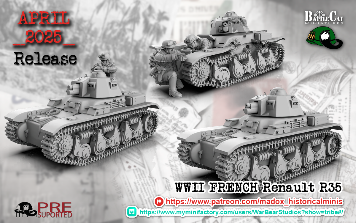WW2 French Renault R35 Tank | Battlecat 28mm Historical Wargaming Miniatures Role Playing Miniatures