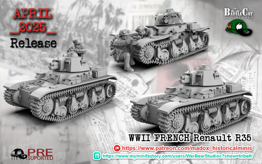 WW2 French Renault R35 Tank | Battlecat 28mm Historical Wargaming Miniatures Role Playing Miniatures