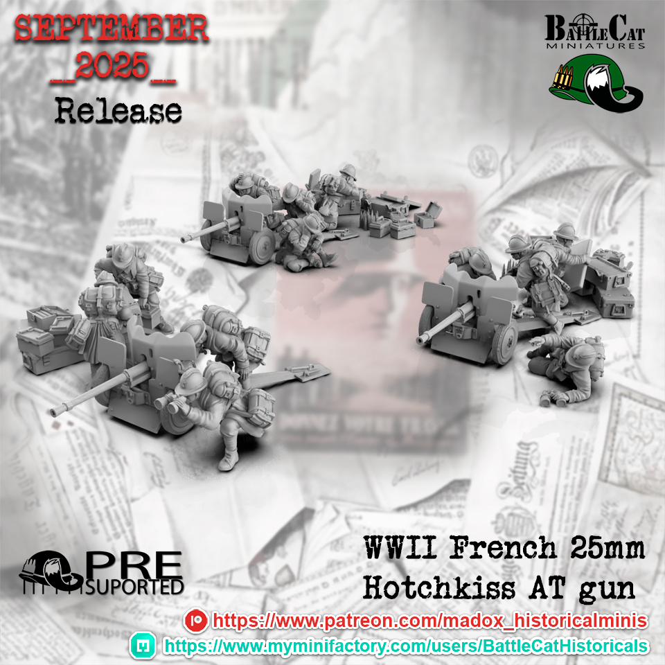 WW2 French 25mm Hotchkiss AT Teams | Battlecat 28mm Historical Wargaming Miniatures Role Playing Miniatures