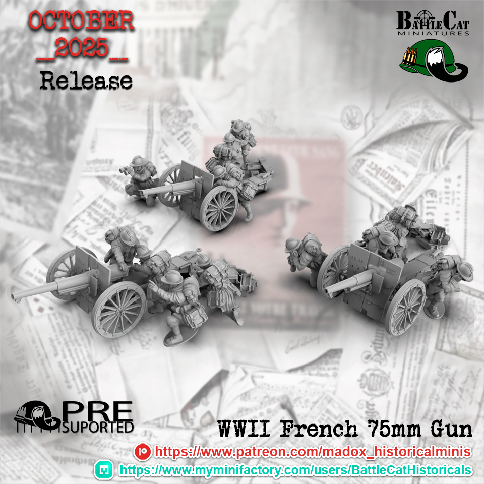 WW2 French 75mm Gun Teams | Battlecat 28mm Historical Wargaming Miniatures Role Playing Miniatures