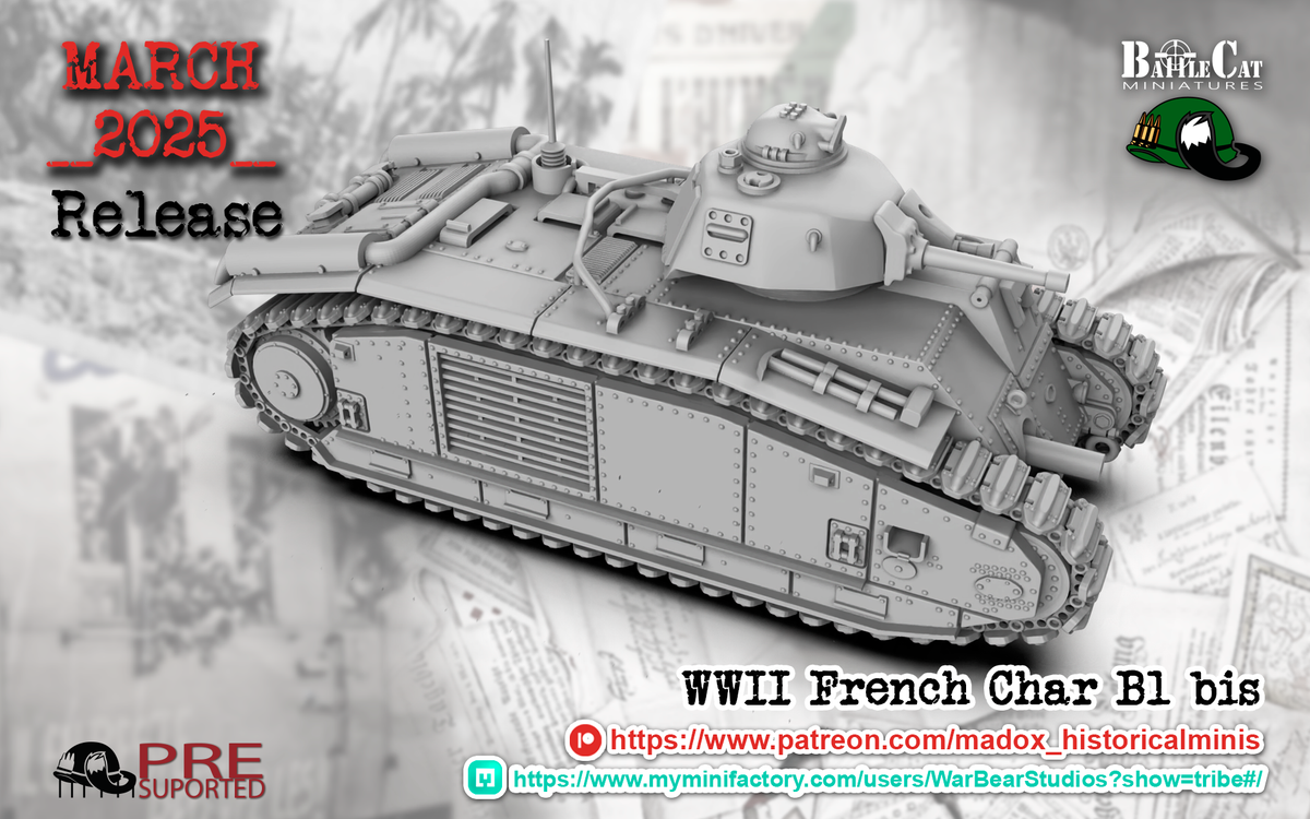 WW2 French Char b1 Bis Tank | Battlecat 28mm Historical Wargaming Miniatures Closed Hatch Role Playing Miniatures