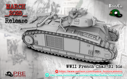WW2 French Char b1 Bis Tank | Battlecat 28mm Historical Wargaming Miniatures Tank Commander Role Playing Miniatures