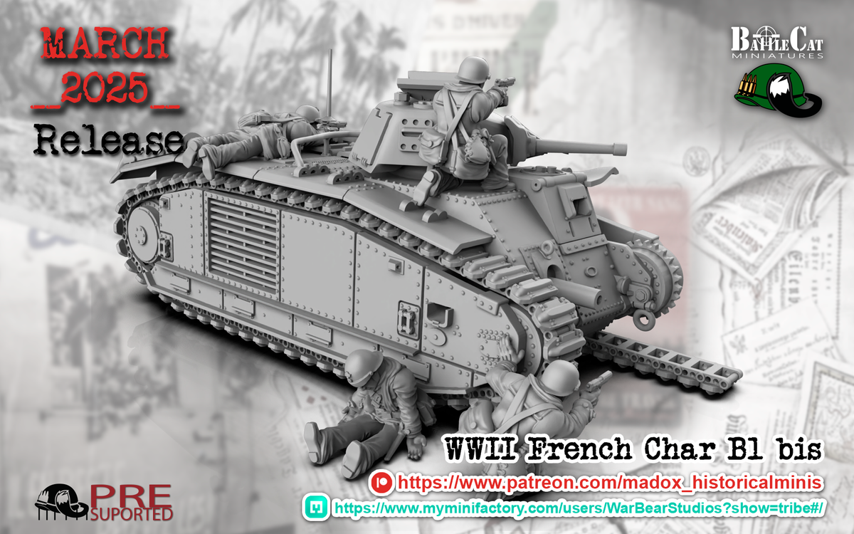 WW2 French Char b1 Bis Tank | Battlecat 28mm Historical Wargaming Miniatures Destroyed Role Playing Miniatures