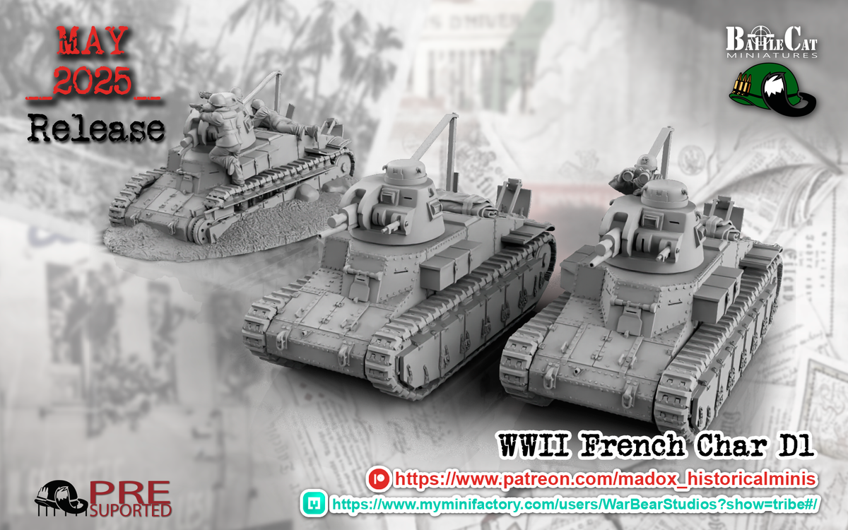 WW2 French Char D1 Tank | Battlecat 28mm Historical Wargaming Miniatures Role Playing Miniatures