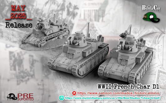 WW2 French Char D1 Tank | Battlecat 28mm Historical Wargaming Miniatures Role Playing Miniatures