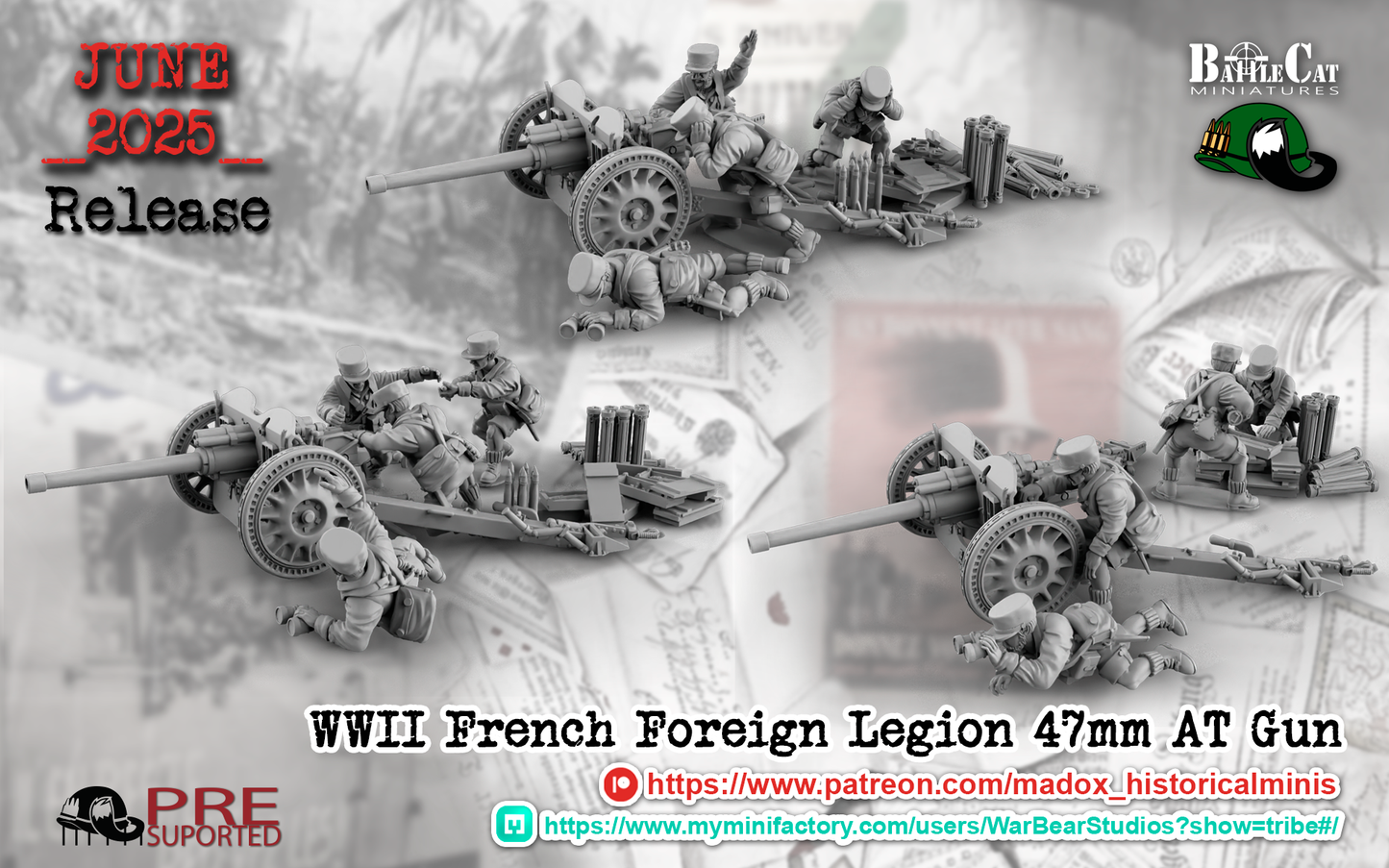 WW2 French Foreign Legion 47mm AT Gun Teams | Battlecat 28mm Historical Wargaming Miniatures Role Playing Miniatures