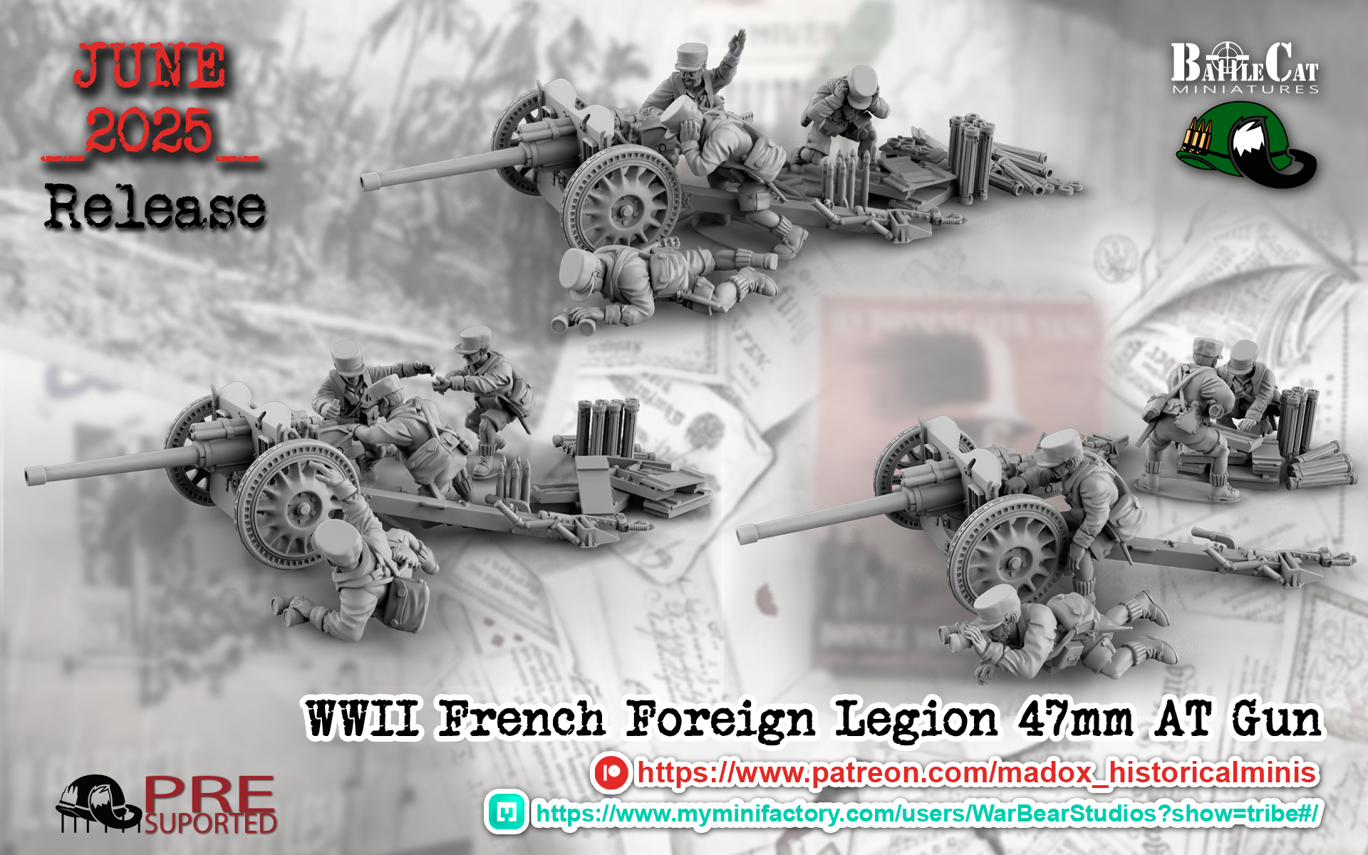 WW2 French Foreign Legion 47mm AT Gun Teams | Battlecat 28mm Historical Wargaming Miniatures Role Playing Miniatures