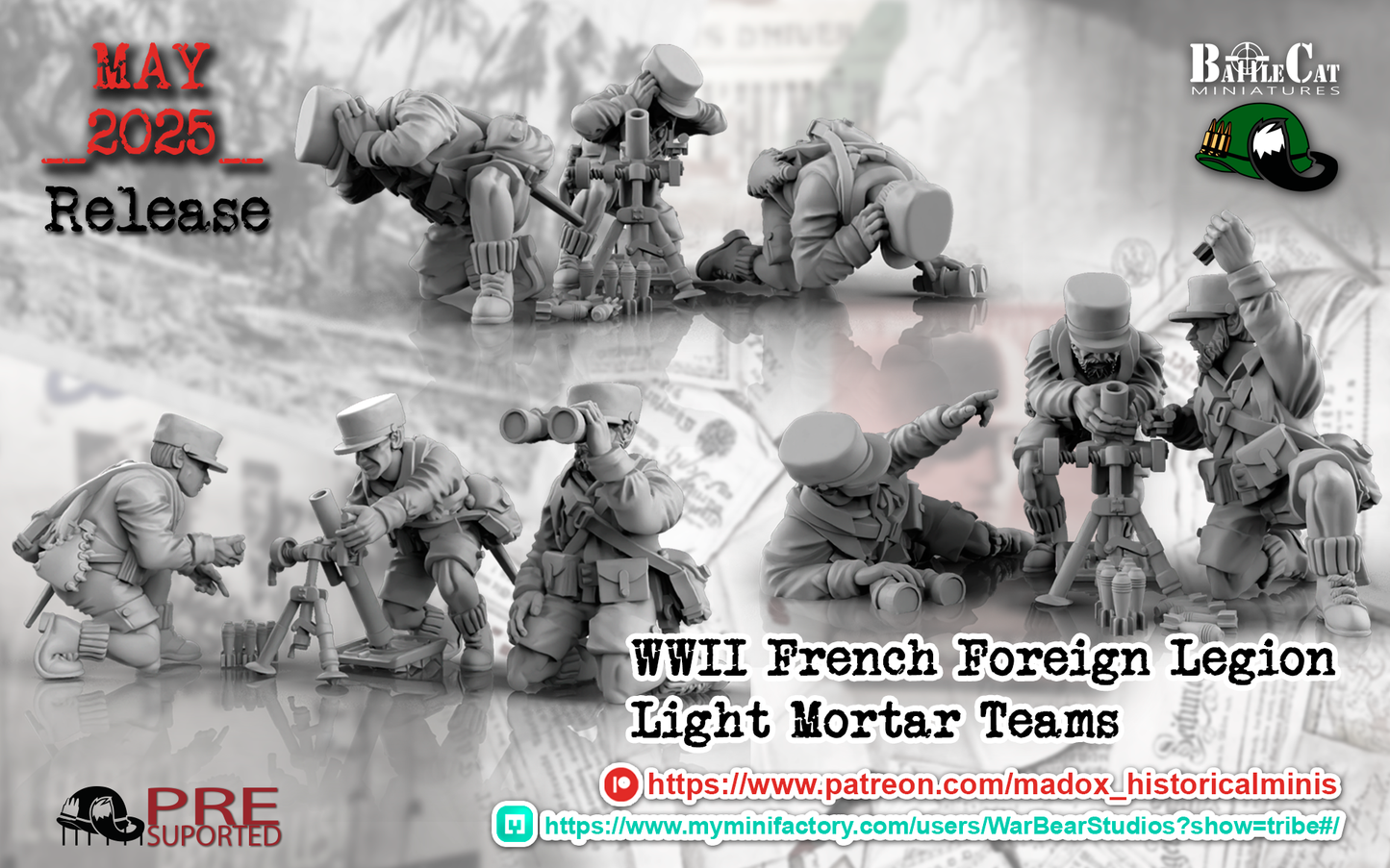 WW2 French Foreign Legion Light Mortar Teams | Battlecat 28mm Historical Wargaming Miniatures Role Playing Miniatures