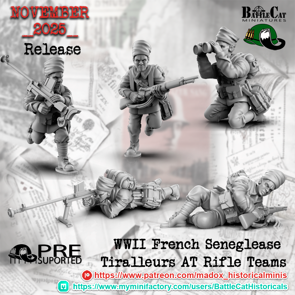 WW2 French Seneglease Tiralleurs AT Rifle Teams | Battlecat 28mm Historical Wargaming Miniatures Role Playing Miniatures