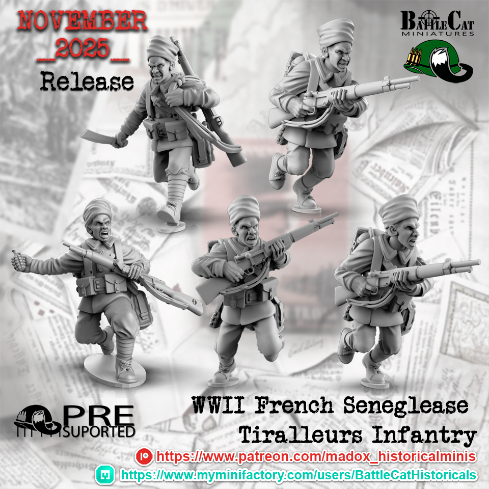 WW2 French Seneglease Tiralleurs Infantry | Battlecat 28mm Historical Wargaming Miniatures Role Playing Miniatures