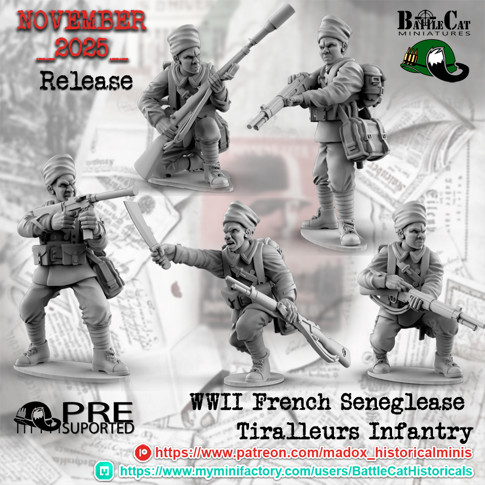 WW2 French Seneglease Tiralleurs Infantry | Battlecat 28mm Historical Wargaming Miniatures Role Playing Miniatures