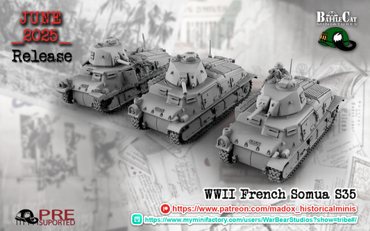 WW2 French Somua S35 Tank | Battlecat 28mm Historical Wargaming Miniatures Role Playing Miniatures