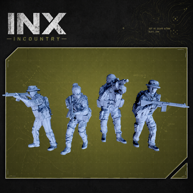 INX Incountry Legacy African Mercs Fireteam |  Echo Dark Studios Modern Military Wargaming Miniatures