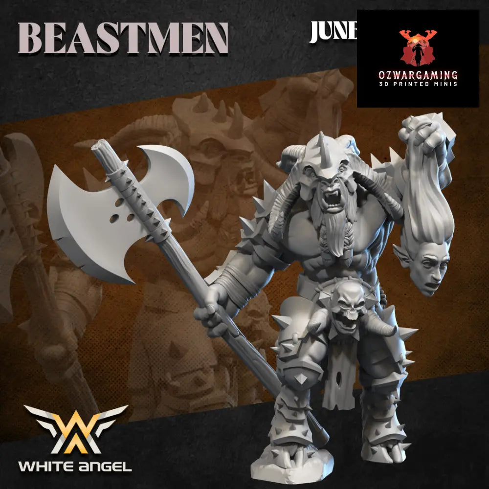 Beastmen Commander Great Axe | White Angel 28/32mm Fantasy Wargaming Miniatures