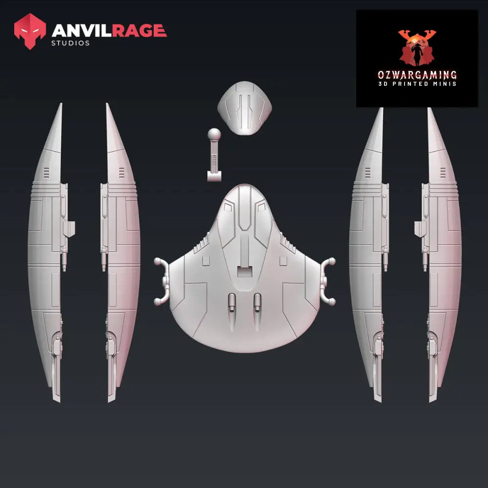 Clanker Starfighter Flying | Anvilrage Galactic SciFi Miniatures 32mm 1/47 Legion Scale Role Playing Miniatures