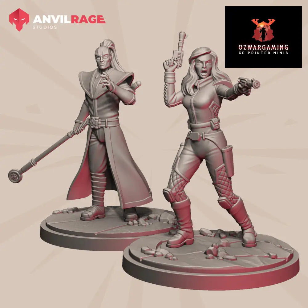 Crime Prince and Bodyguard | Anvilrage Galactic SciFi Miniatures Shatter Scale Role Playing Miniatures
