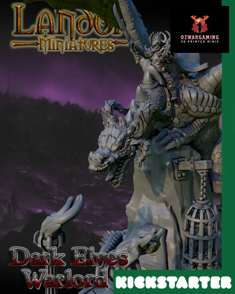 Dark Elf Lord on Dragon | Landor Miniatures 28/32mm Fantasy Wargaming Miniatures