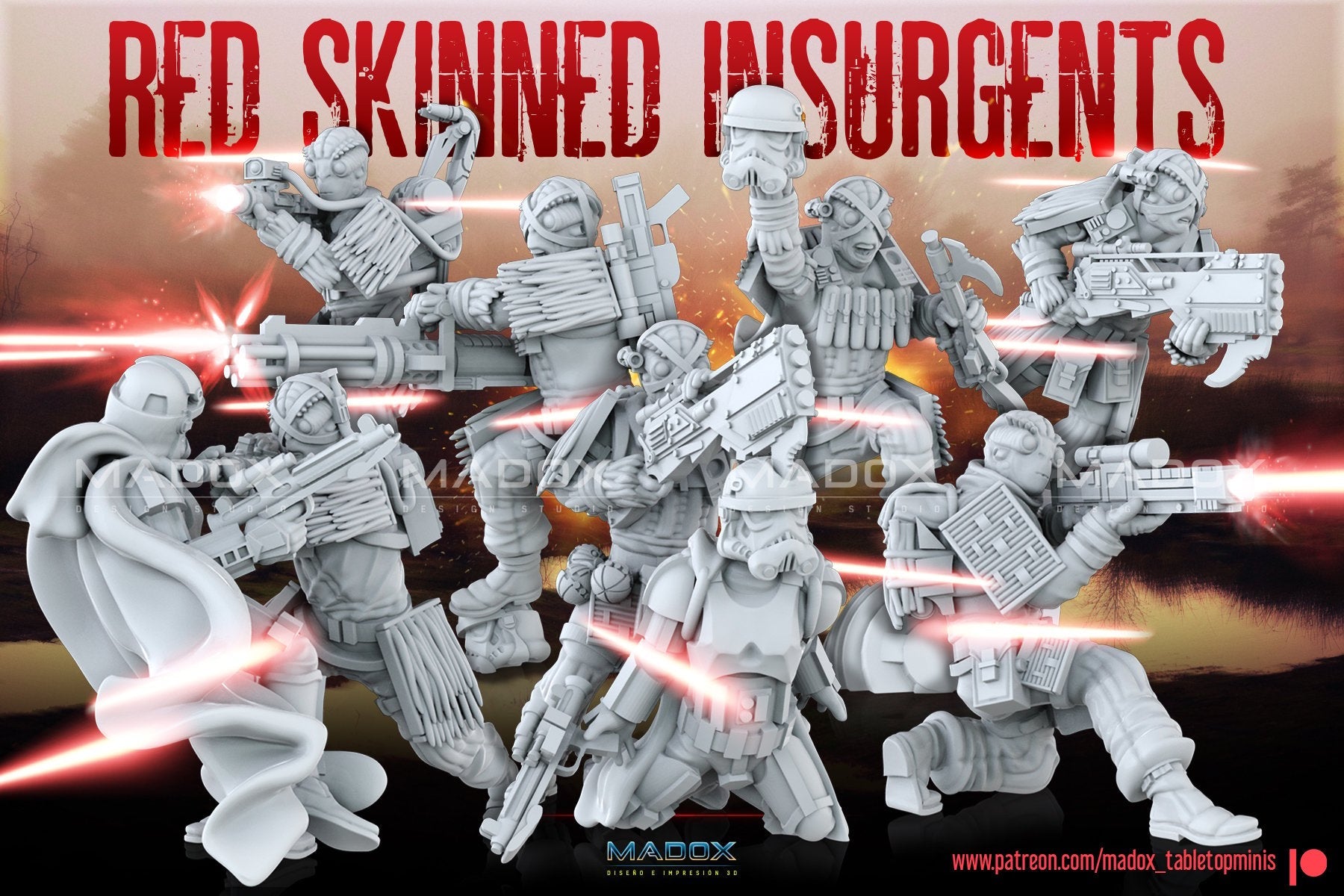 Red Skinned Insurgents Monopose | Warbear Studios 28mm SciFi Wargaming Miniatures Role Playing Miniatures