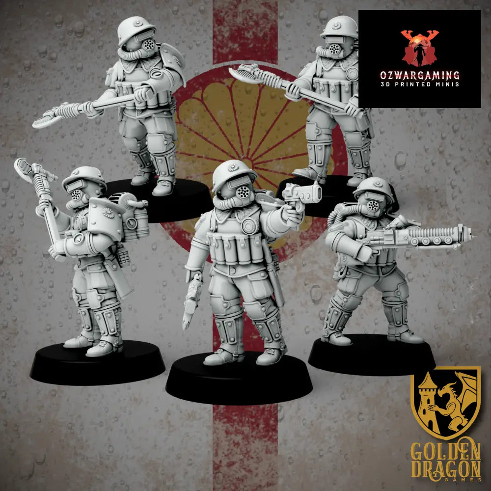 Empire of Japan Breaching Engineers | Golden Dragon Games Weird WW2 Axe and Plasma LMG Role Playing Miniatures