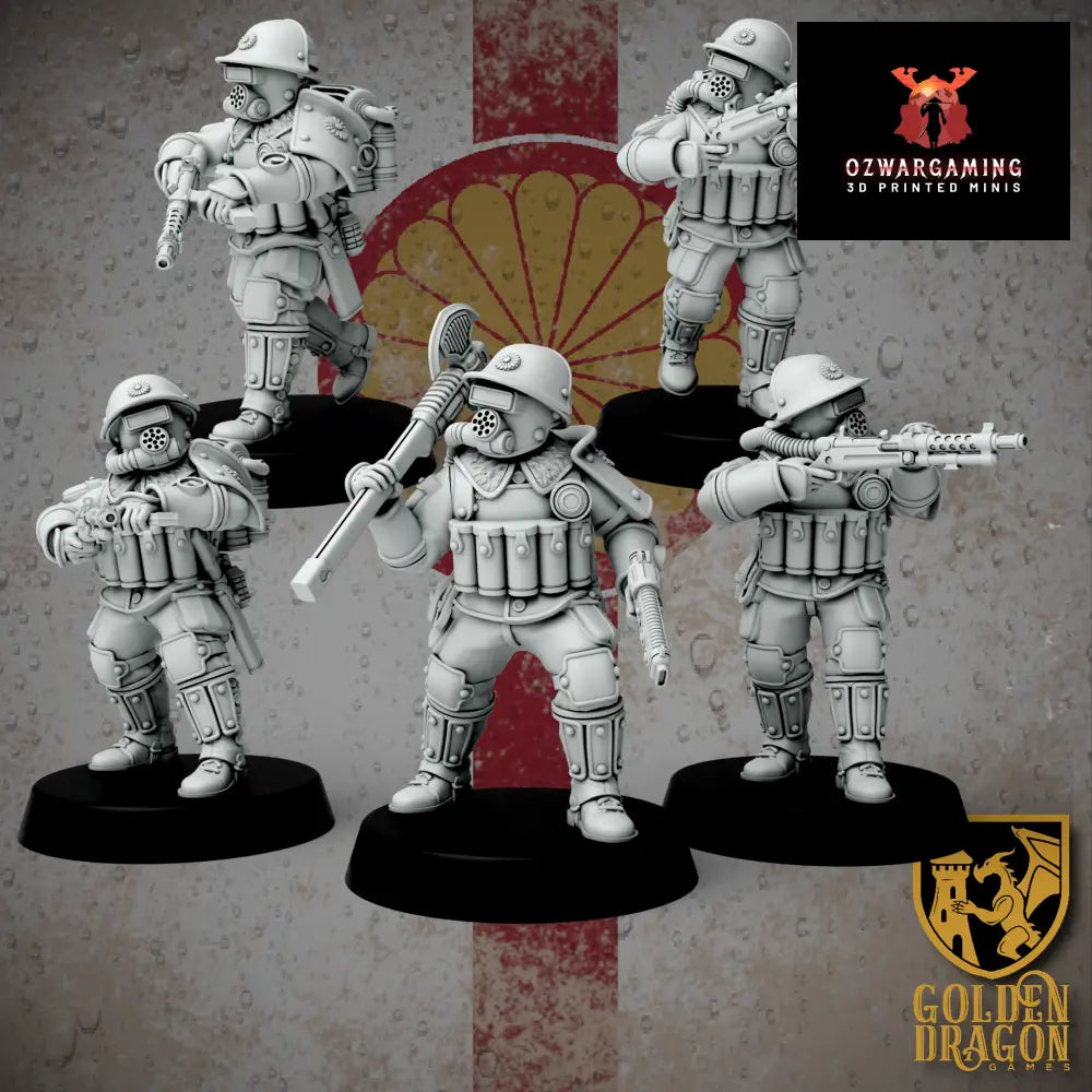 Empire of Japan Breaching Engineers | Golden Dragon Games Weird WW2 SMG and Plasma LMG Role Playing Miniatures