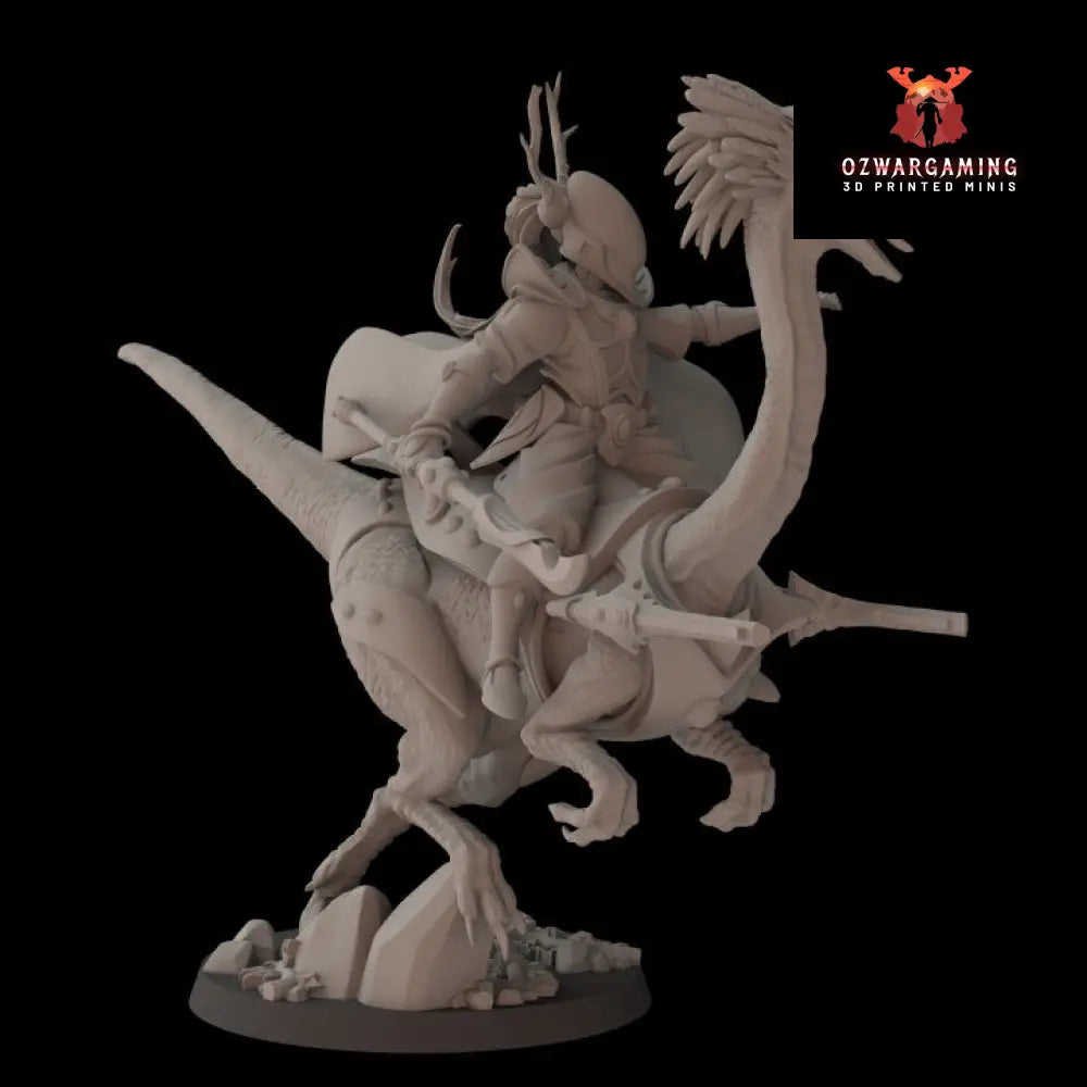 Exodite Space Elves Awakened on Gallimimus | Fantasy Cult 32mm Grimdark Wargaming Miniatures Role Playing Miniatures