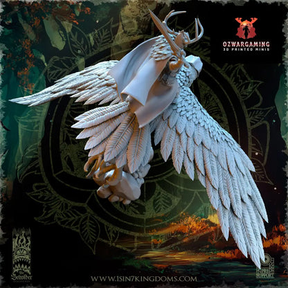 Faelar Evergreen Elves Commander on Eagle | The Beholder Miniatures 28/32mm Fantasy Wargaming Miniatures