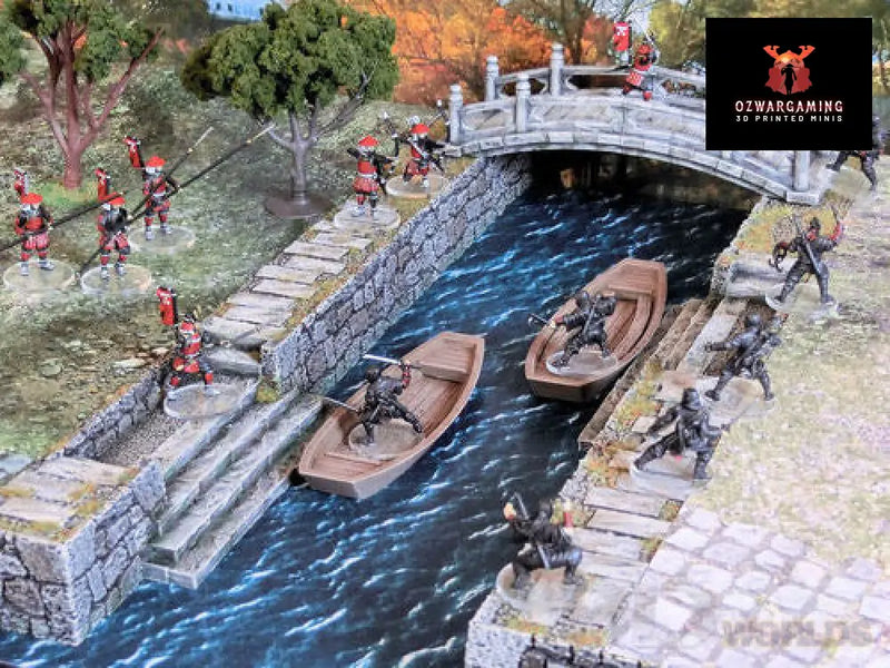 Feudal Japan Modular Canal | 3DAlienWorlds Fantasy and Historical Wargaming Terrain Role Playing Miniatures