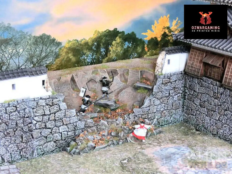 Feudal Japan Ruined Castle Wall | 3DAlienWorlds Fantasy and Historical Wargaming Terrain Role Playing Miniatures