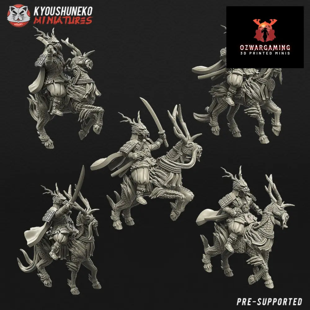 Feudal Japanese Elite Guard on Kirin | Kyoushuneko 28/32mm Fantasy Wargaming Miniatures Role Playing Miniatures
