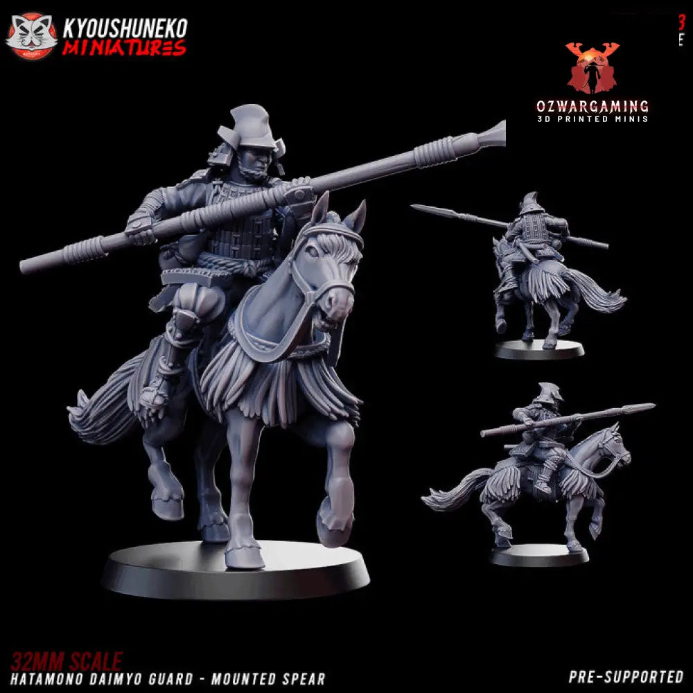 Feudal Japanese Hatamoto Mounted with Yari | Kyoushuneko 28/32mm Fantasy Wargaming Miniatures Role Playing Miniatures