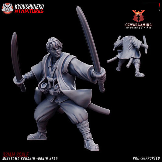 Feudal Japanese Minamoto Kenshin | Kyoushuneko 28/32mm Fantasy Wargaming Miniatures Role Playing Miniatures