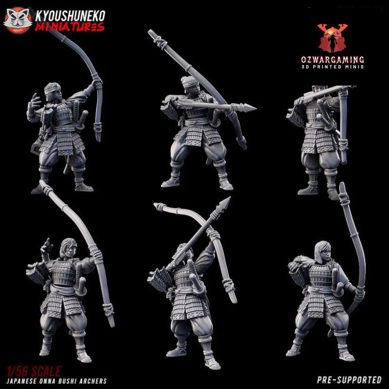 Feudal Japanese Onna Bushi Bows | Kyoushuneko 28/32mm Fantasy Wargaming Miniatures Role Playing Miniatures