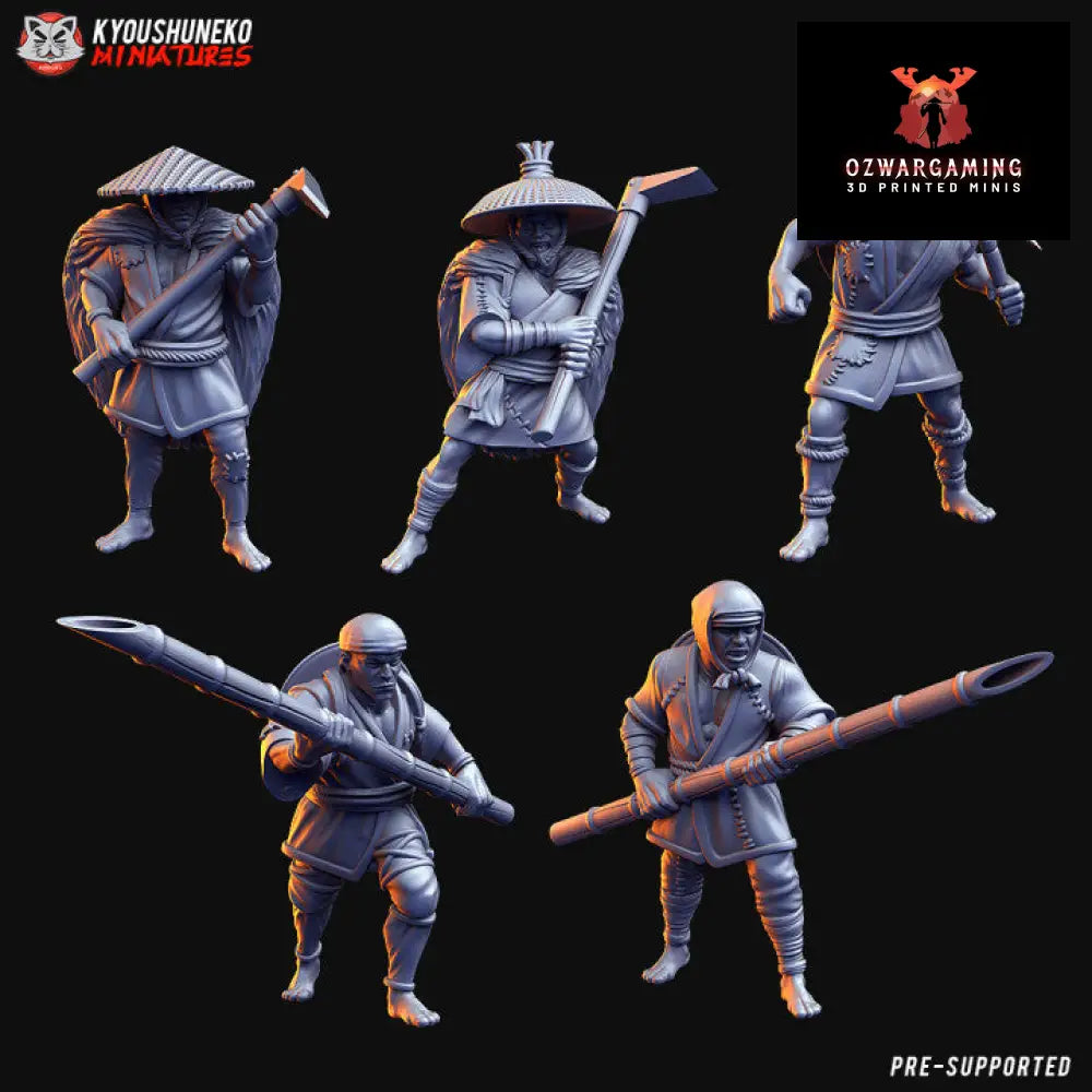 Feudal Japanese Peasants | Kyoushuneko 28/32mm Fantasy Wargaming Miniatures Role Playing Miniatures