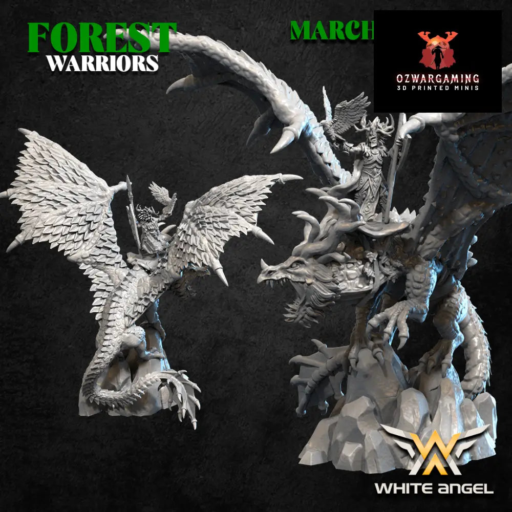 Forest Elves Lord on Forest Dragon | White Angel 28/32mm Fantasy Wargaming Miniatures (Copy) Role Playing Miniatures