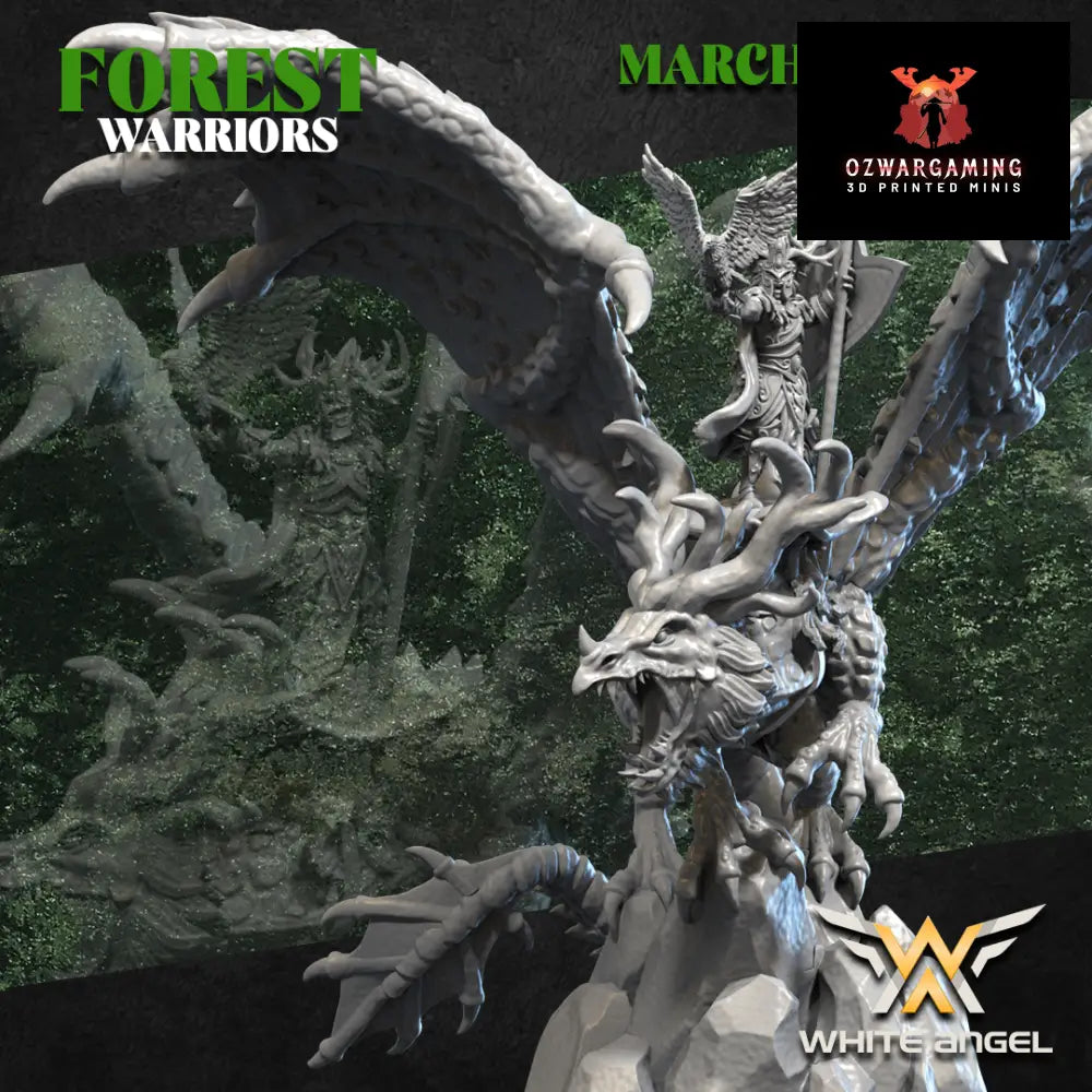 Forest Elves Lord on Forest Dragon | White Angel 28/32mm Fantasy Wargaming Miniatures (Copy) Role Playing Miniatures