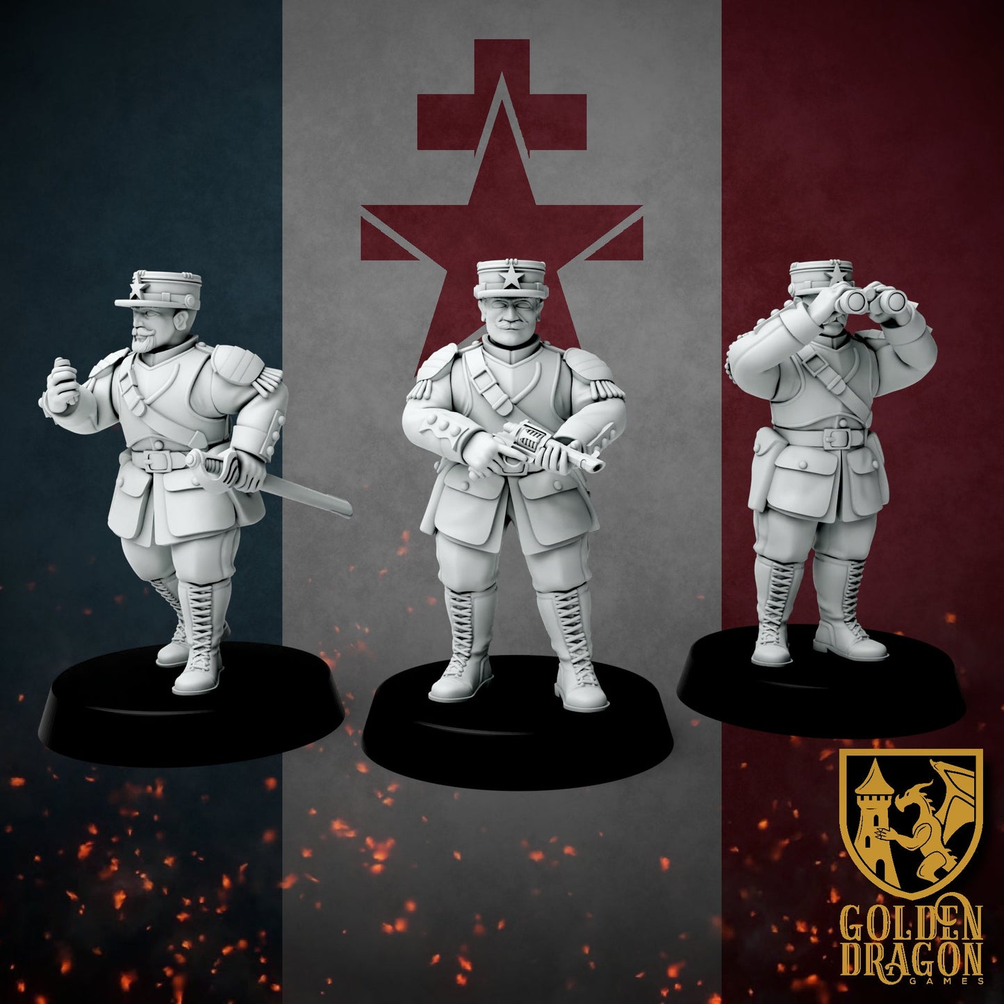 New French Republic Infantry Officers | Golden Dragon Games Weird WW2 Role Playing Miniatures