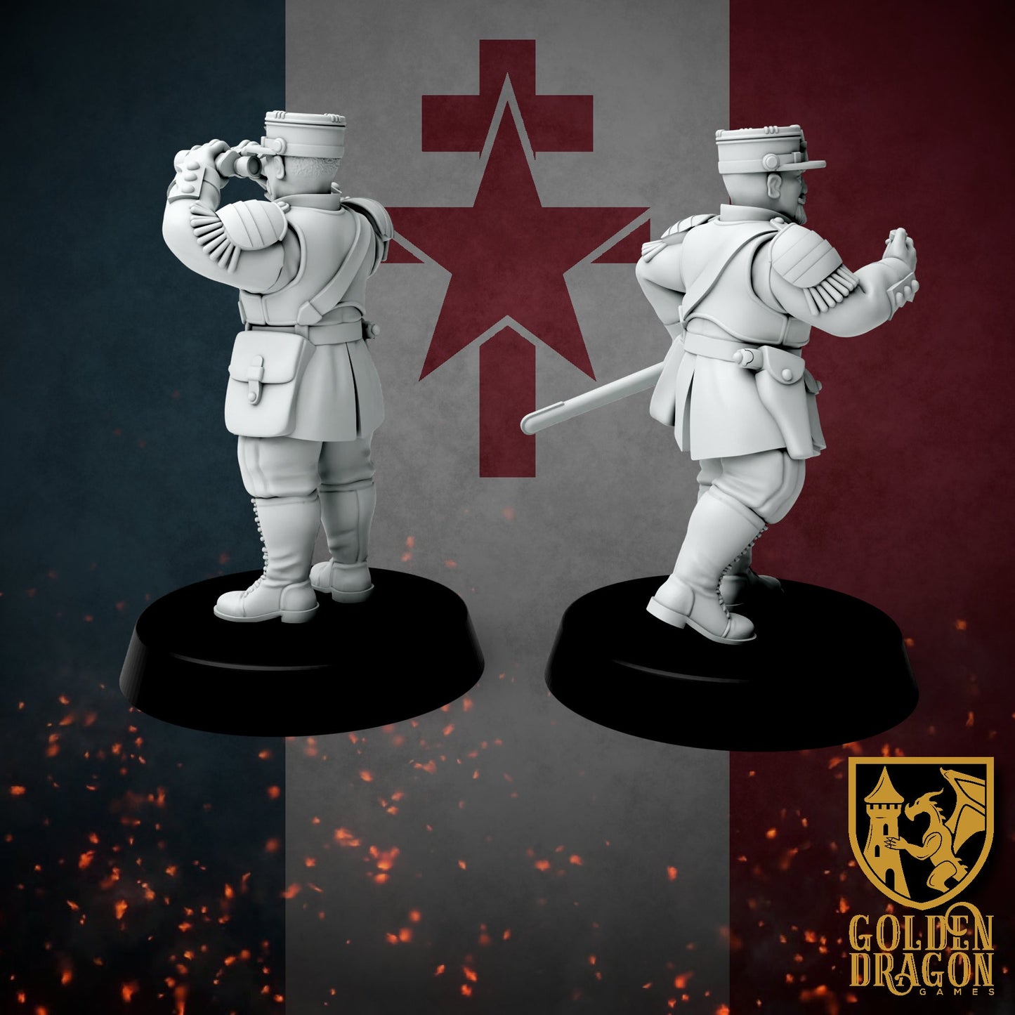 New French Republic Infantry Officers | Golden Dragon Games Weird WW2 Role Playing Miniatures