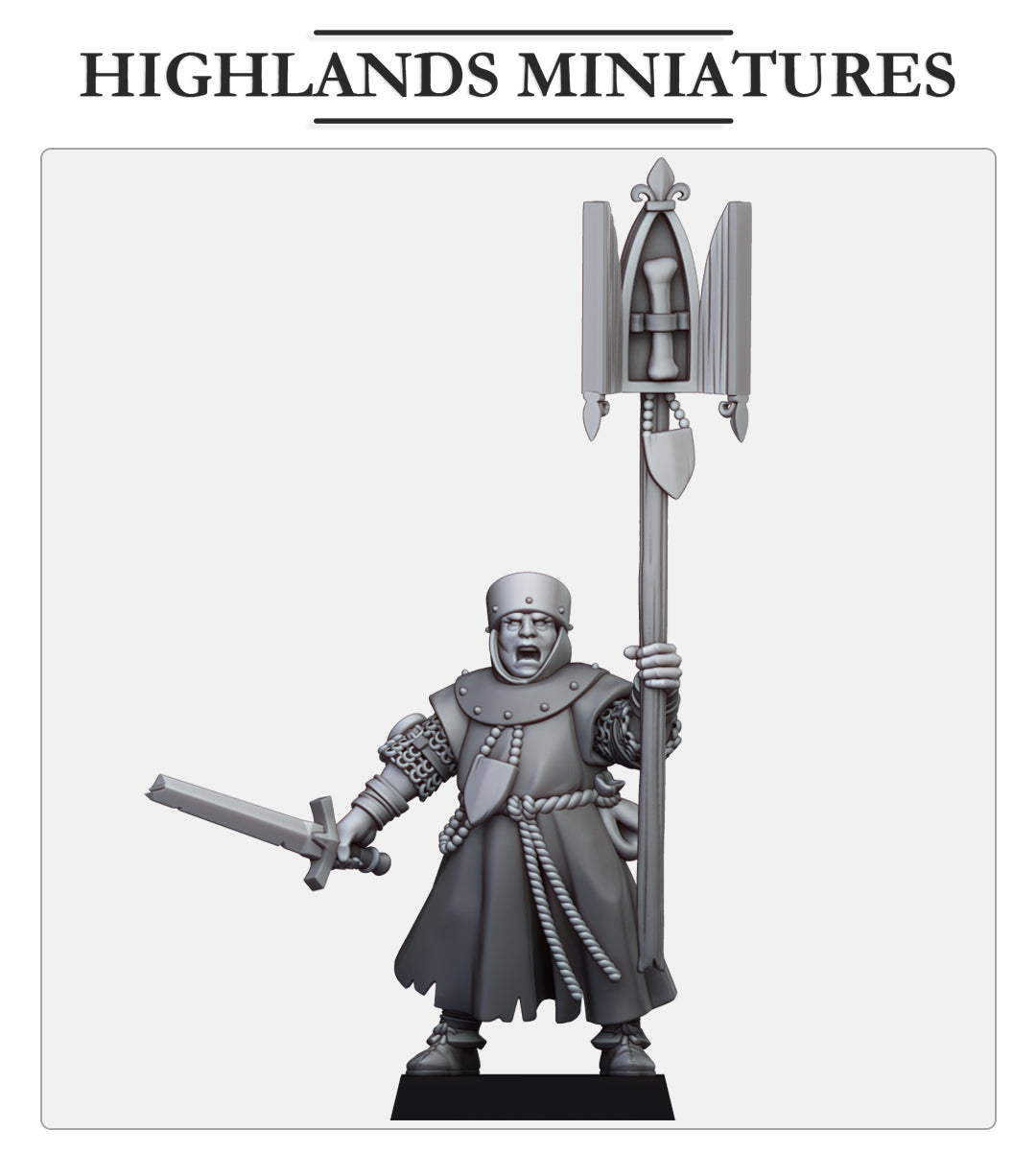Kingdom Of Gallia Cleric w Relic | Highlands Miniatures 28/32mm Fantasy Wargaming Miniatures Role Playing Miniatures