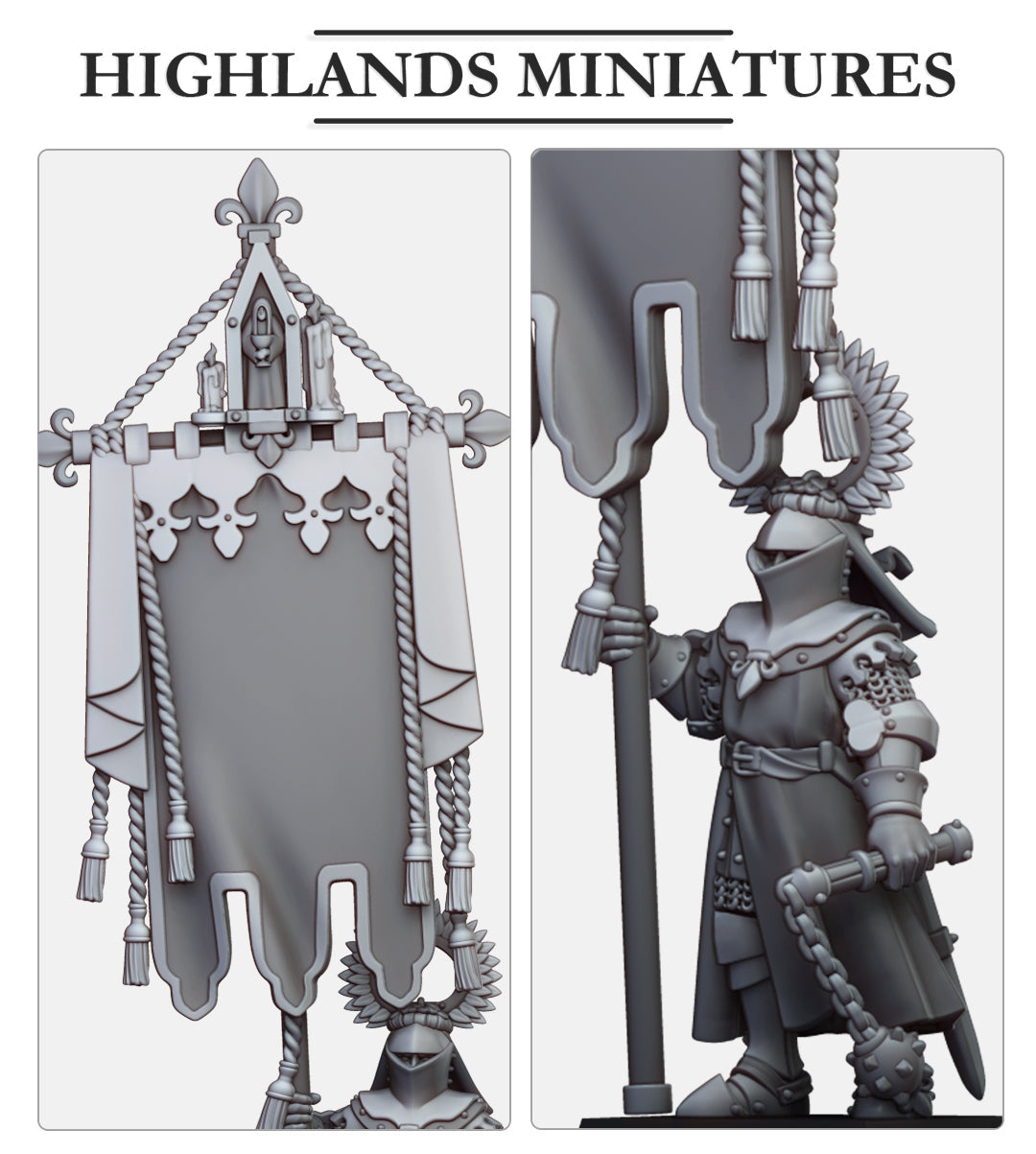 Kingdom Of Gallia Battle Standard Bearer | Highlands Miniatures 28/32mm Fantasy Wargaming Miniatures Role Playing