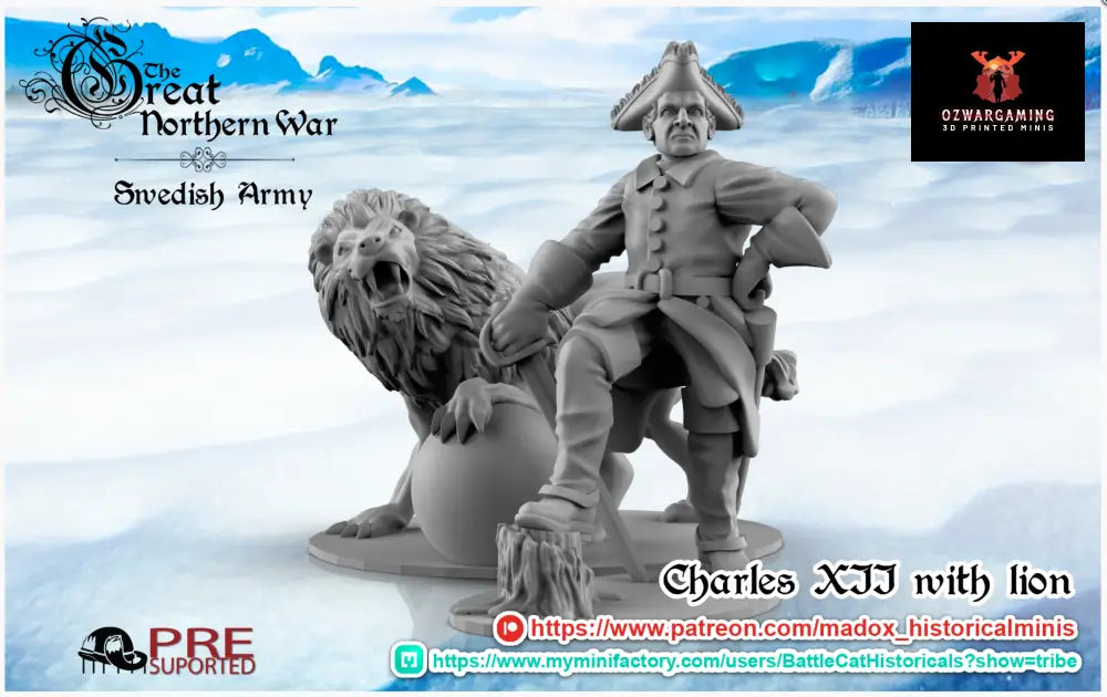GNW Charles XII and Lion | Battlecat 28mm Historical Wargaming Miniatures Role Playing Miniatures