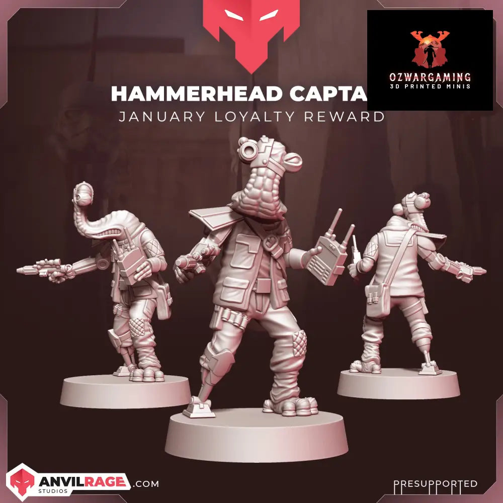 Hammerhead Captain | Anvilrage Galactic SciFi Miniatures 32mm 1/47 Legion Scale Role Playing Miniatures