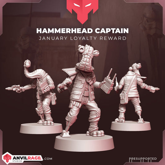 Hammerhead Captain | Anvilrage Galactic SciFi Miniatures 32mm 1/47 Legion Scale Role Playing Miniatures