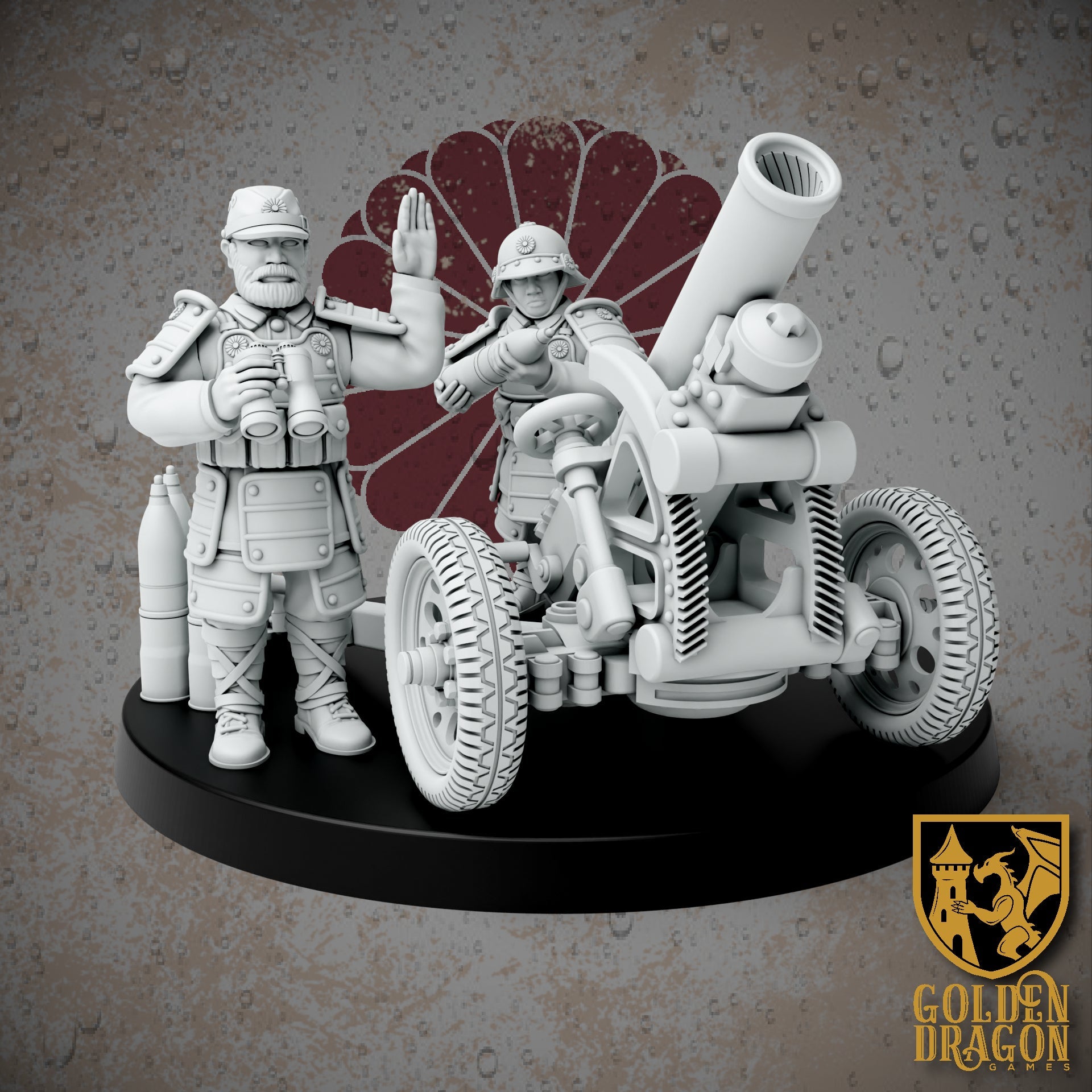 Empire of Japan Carriage Support Weapons | Golden Dragon Games Weird WW2 Battalion Howitzer Role Playing Miniatures