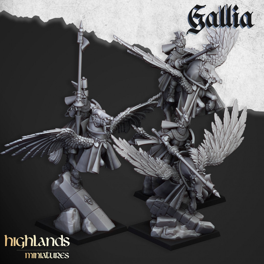 Kingdom of Gallia Pegasus Knights | Highlands Miniatures 28/32mm Fantasy Wargaming Miniatures Role Playing Miniatures