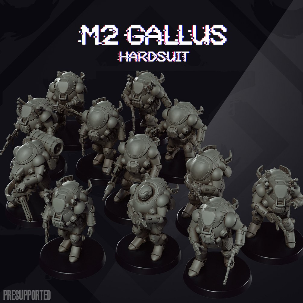 Hard Sci Fi: M2 Gallus Hardsuits | Skullforge Studios 32mm Wargaming Miniatures Role Playing Miniatures