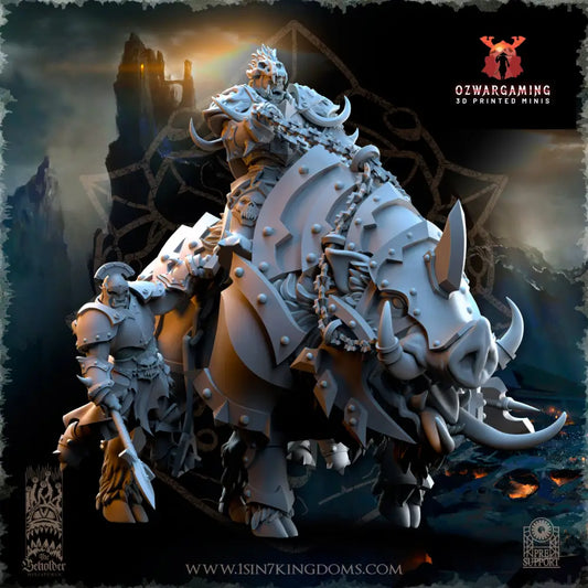 Khur Gann Nestah Warlord on Warbringer Boar | The Beholder Miniatures 28/32mm Fantasy Wargaming Miniatures