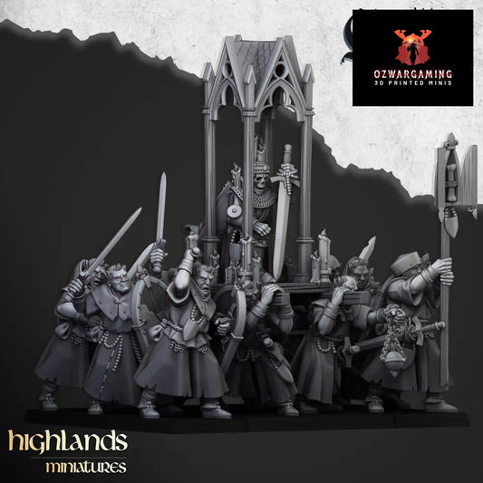 Kingdom of Gallia Pilgrims with Reliquary | Highlands Miniatures 28/32mm Fantasy Wargaming Miniatures Role Playing