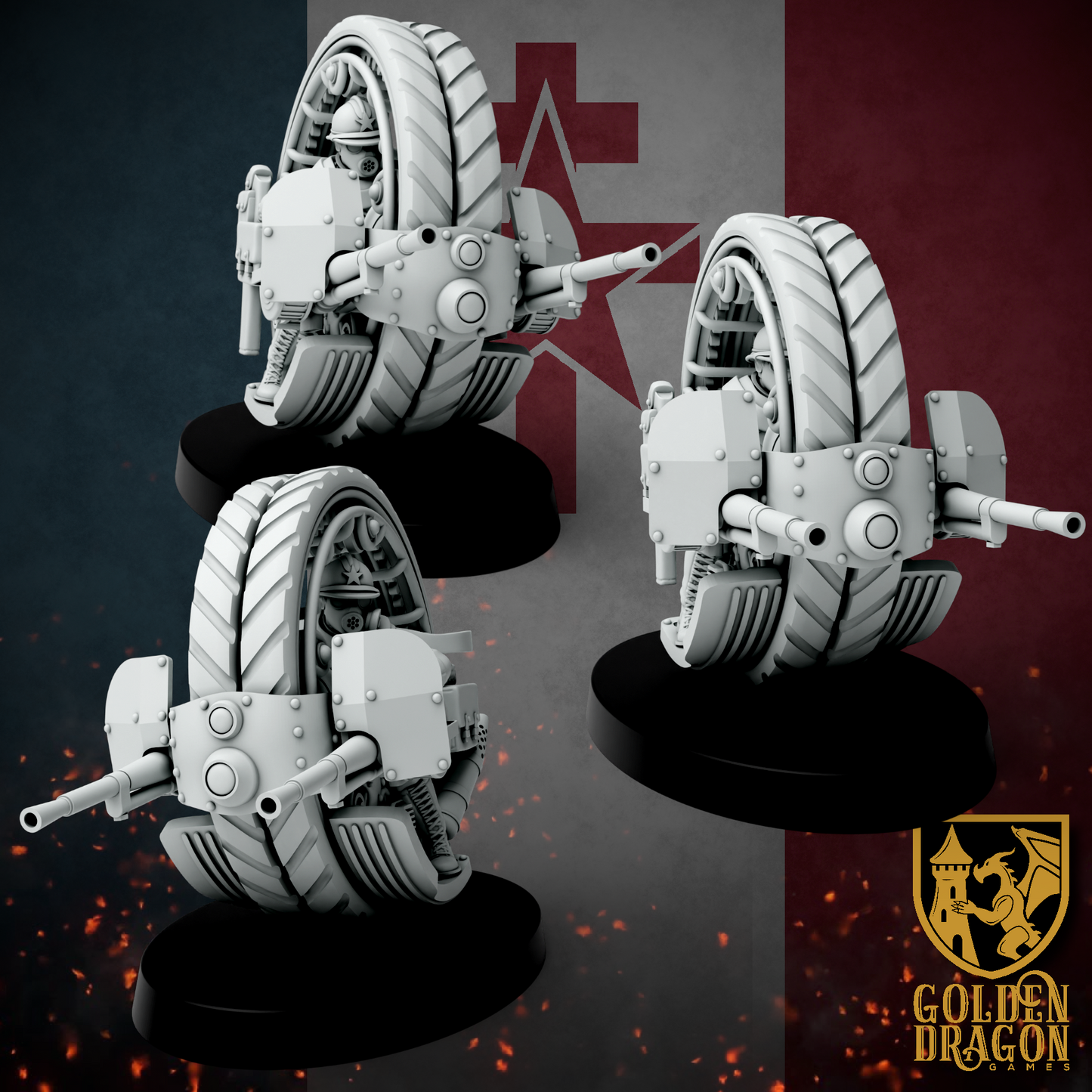 New French Republic Monowheel Chasseurs | Golden Dragon Games Weird WW2 Role Playing Miniatures