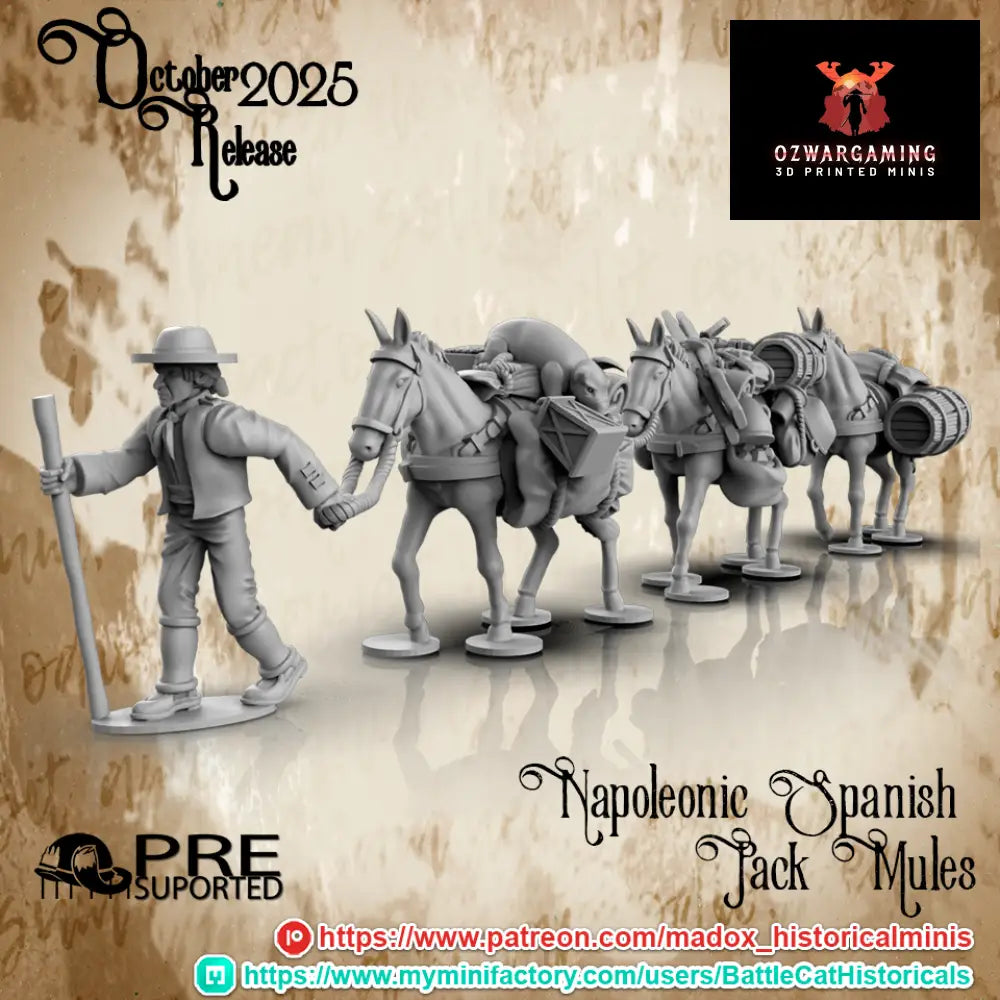 Napoleonic Spanish Pack Mules | Battlecat 28mm Historical Wargaming Miniatures Role Playing Miniatures