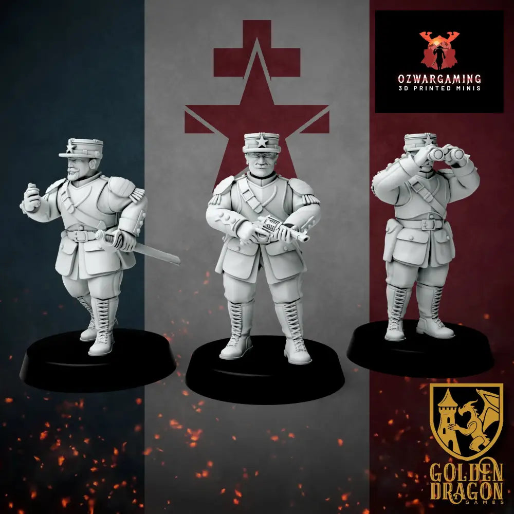 New French Republic Infantry Officers | Golden Dragon Games Weird WW2 Role Playing Miniatures